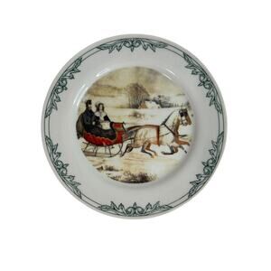 Currier and Ives 2001 Decorative 8 Inch Plate Sleigh Horse Winter